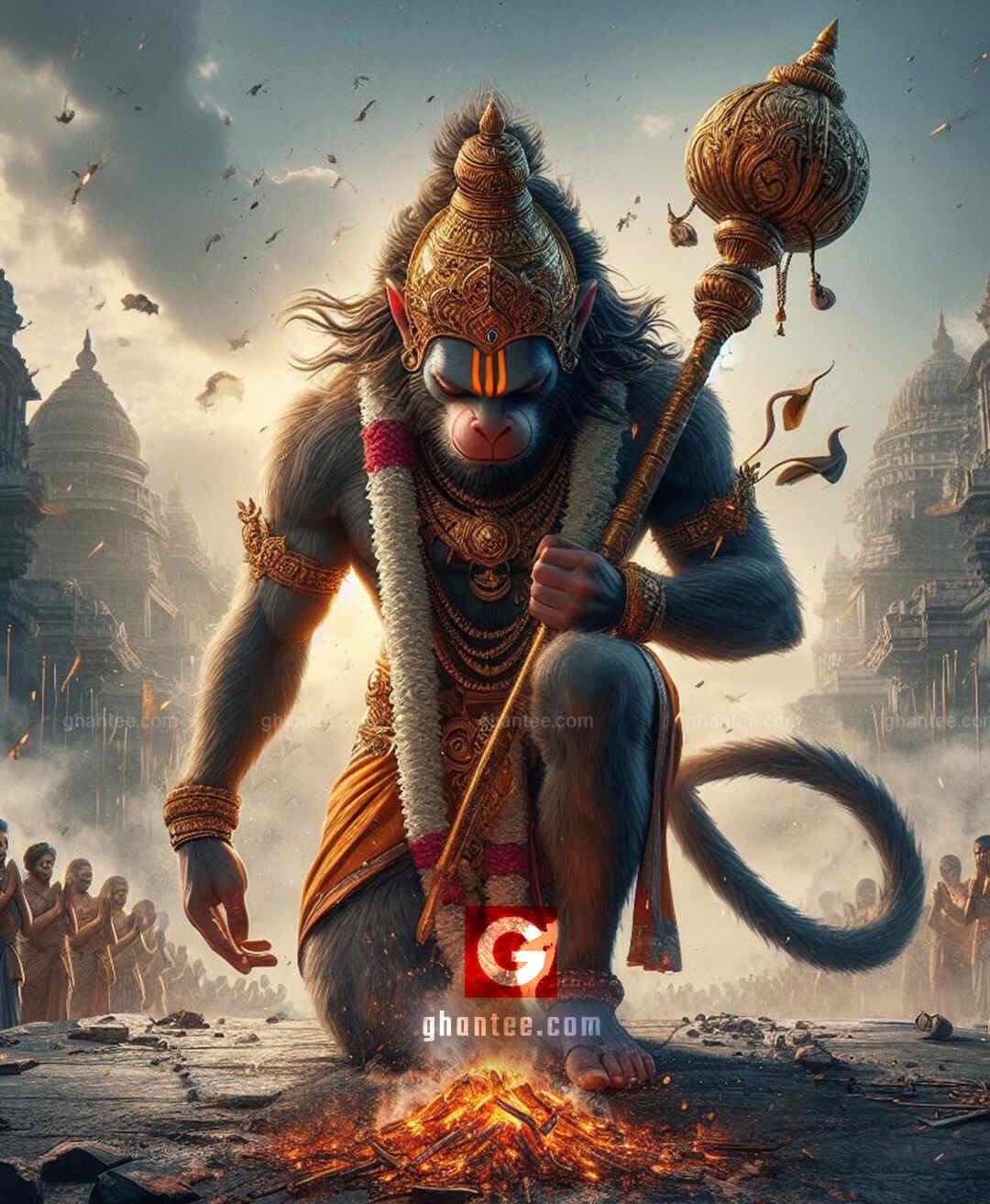 Powerful Hanuman carrying a mountain