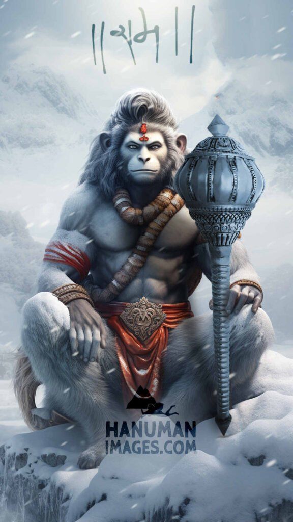 Hanuman carrying a mountain with mace