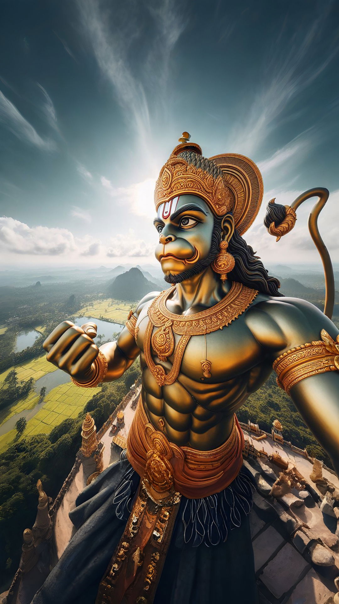 Powerful Hanuman carrying the Sanjeevani mountain