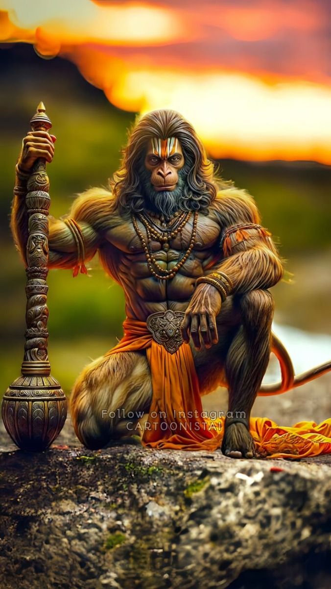 Powerful Hanuman portrait with mace
