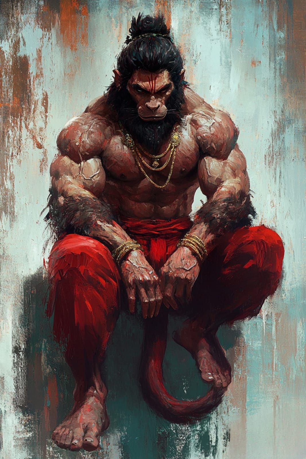 Powerful Hanuman portrait devotional wallpaper