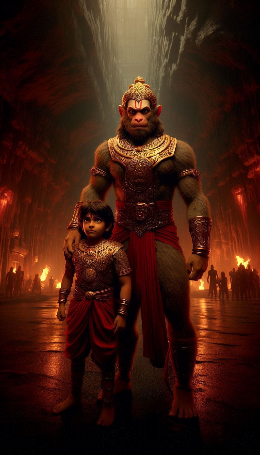Hanuman protects a young prince in battle
