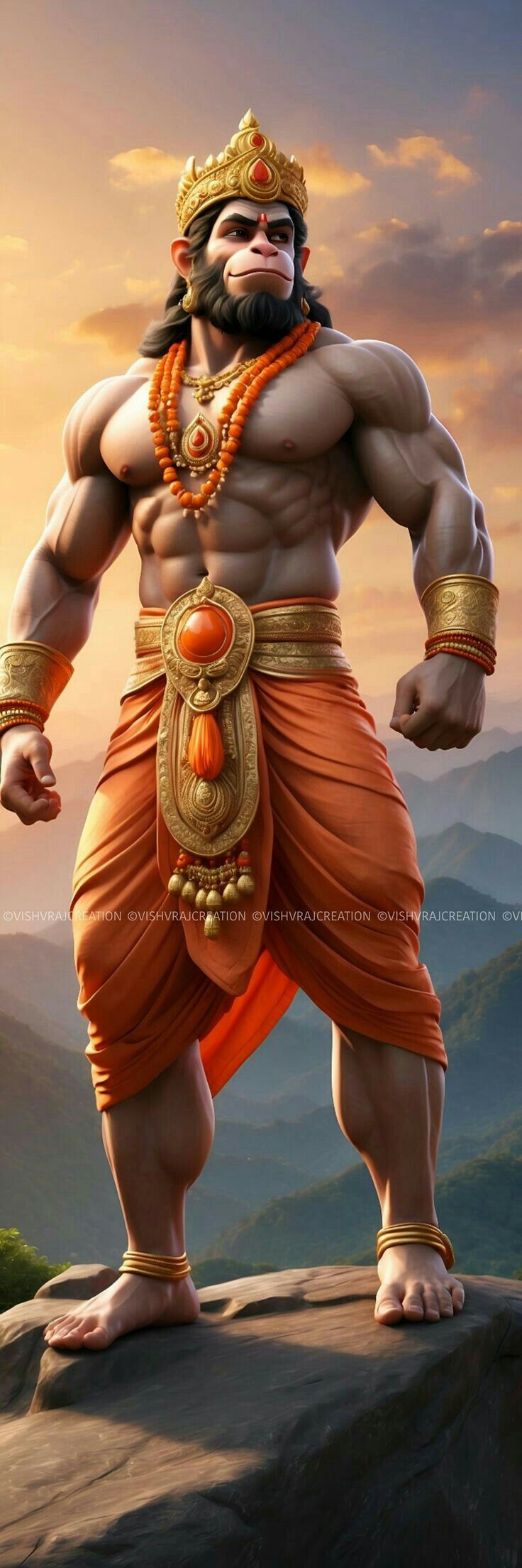 Powerful Hanuman portrait with mace