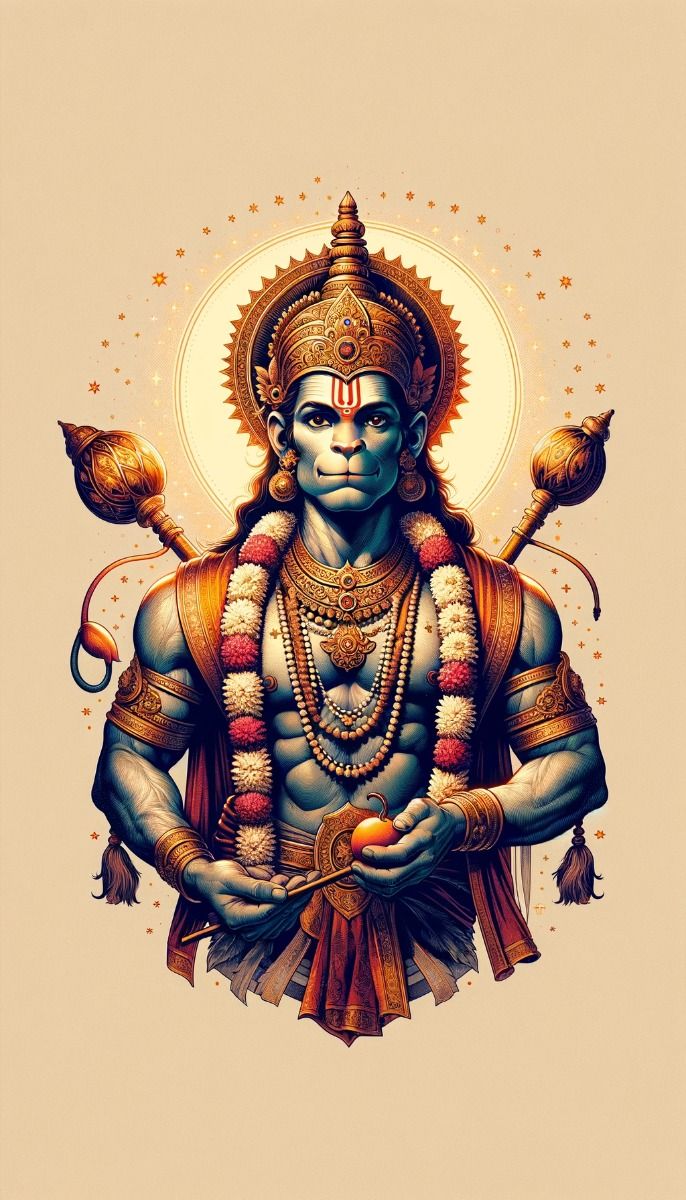 Hanuman portrait with mace and halo