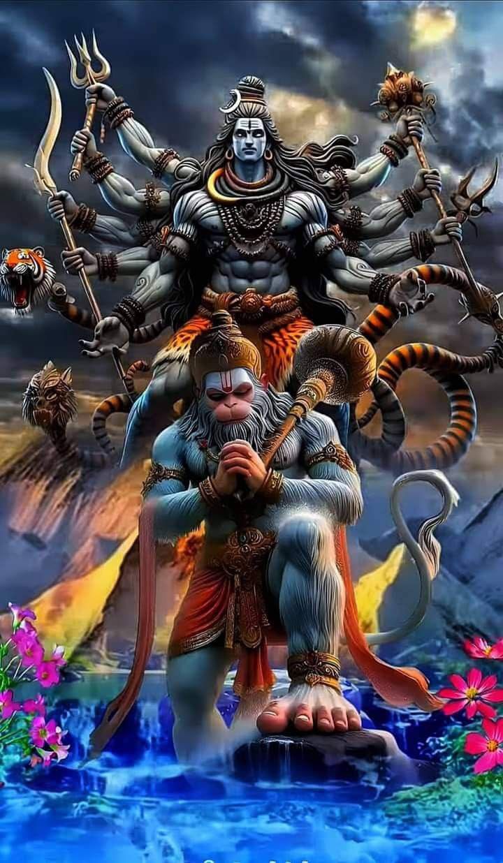 Hanuman praying to Lord Shiva
