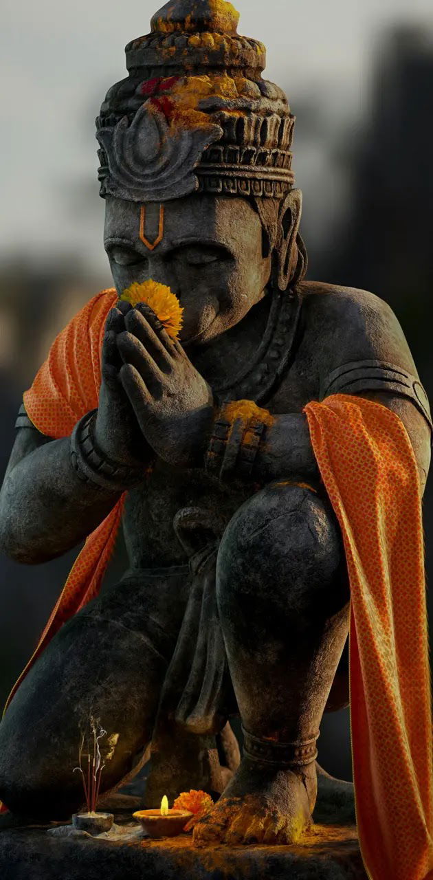 Hanumanji in prayer with floral offering
