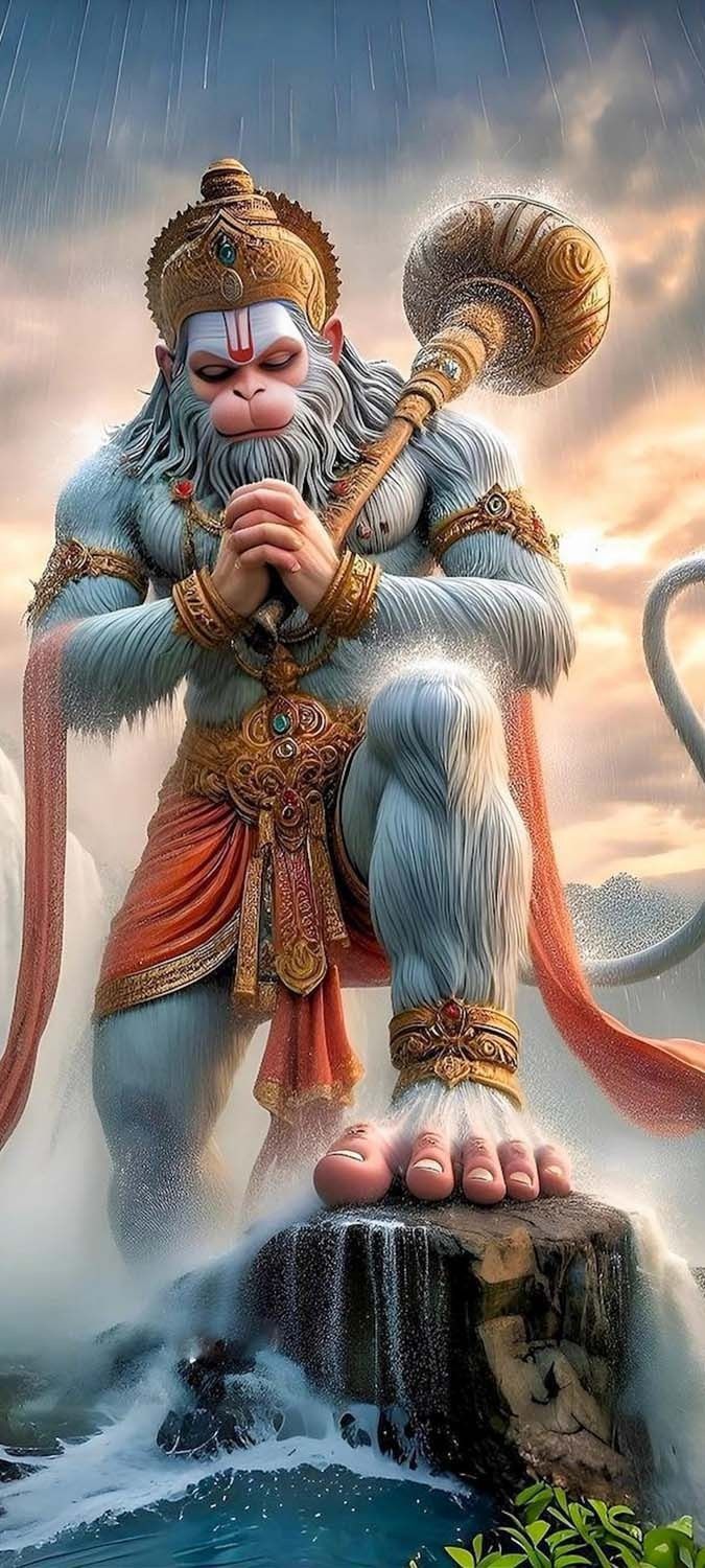 Hanuman in prayer pose, devotional image.
