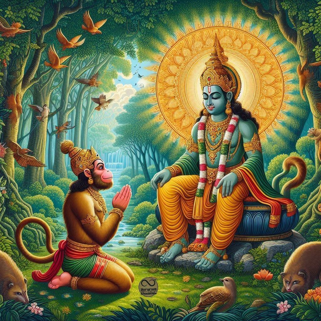 Hanuman and a monkey offering prayers