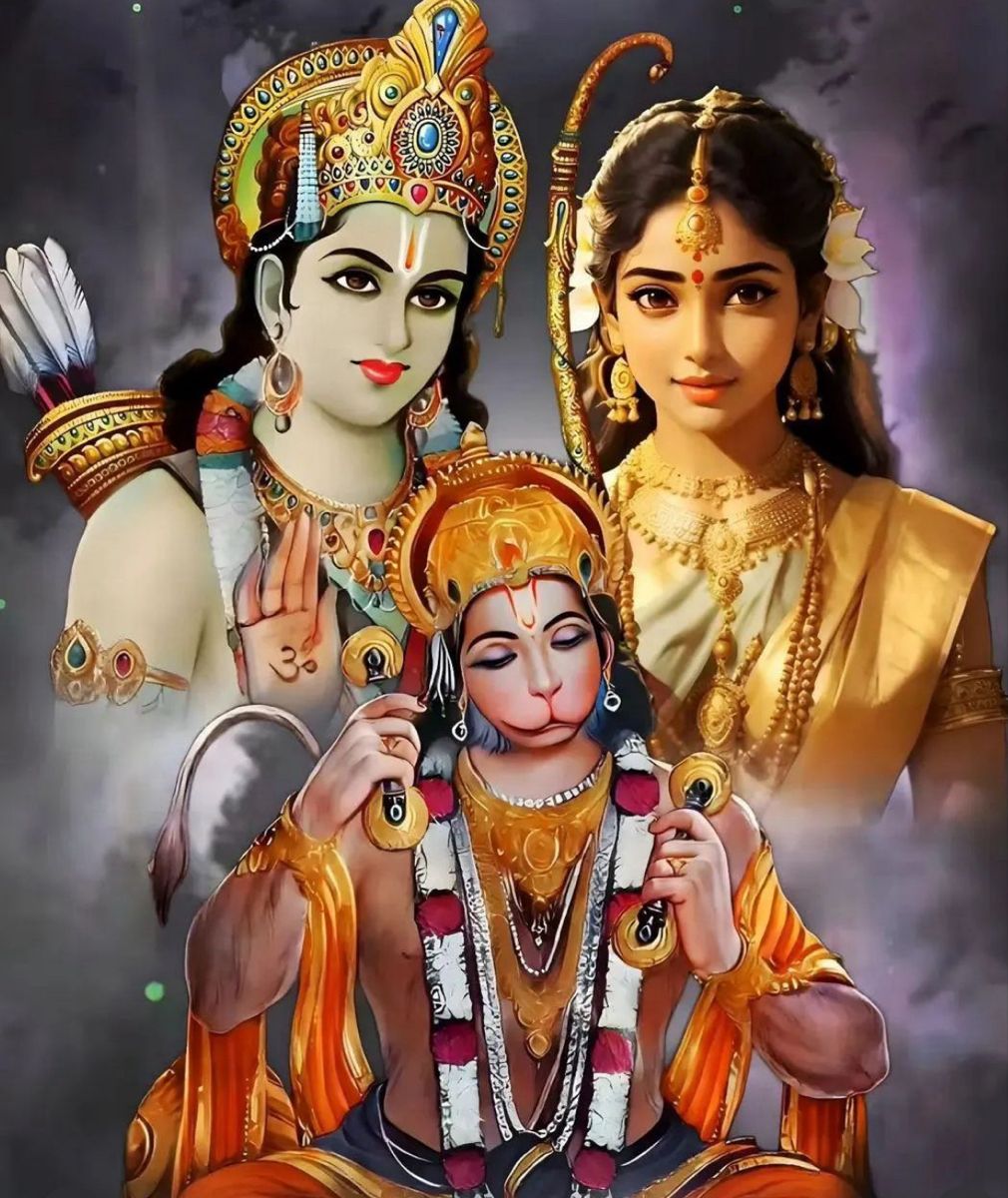 Hanuman with Ram and Sita portrait