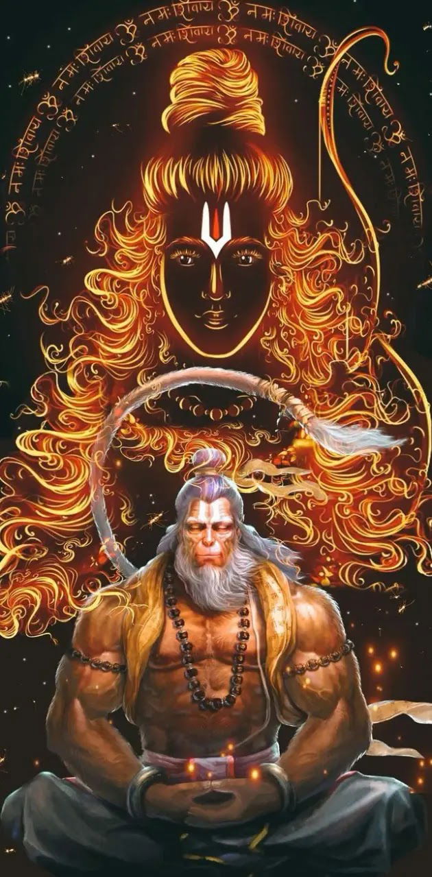 Hanuman prostrates before Lord Shiva