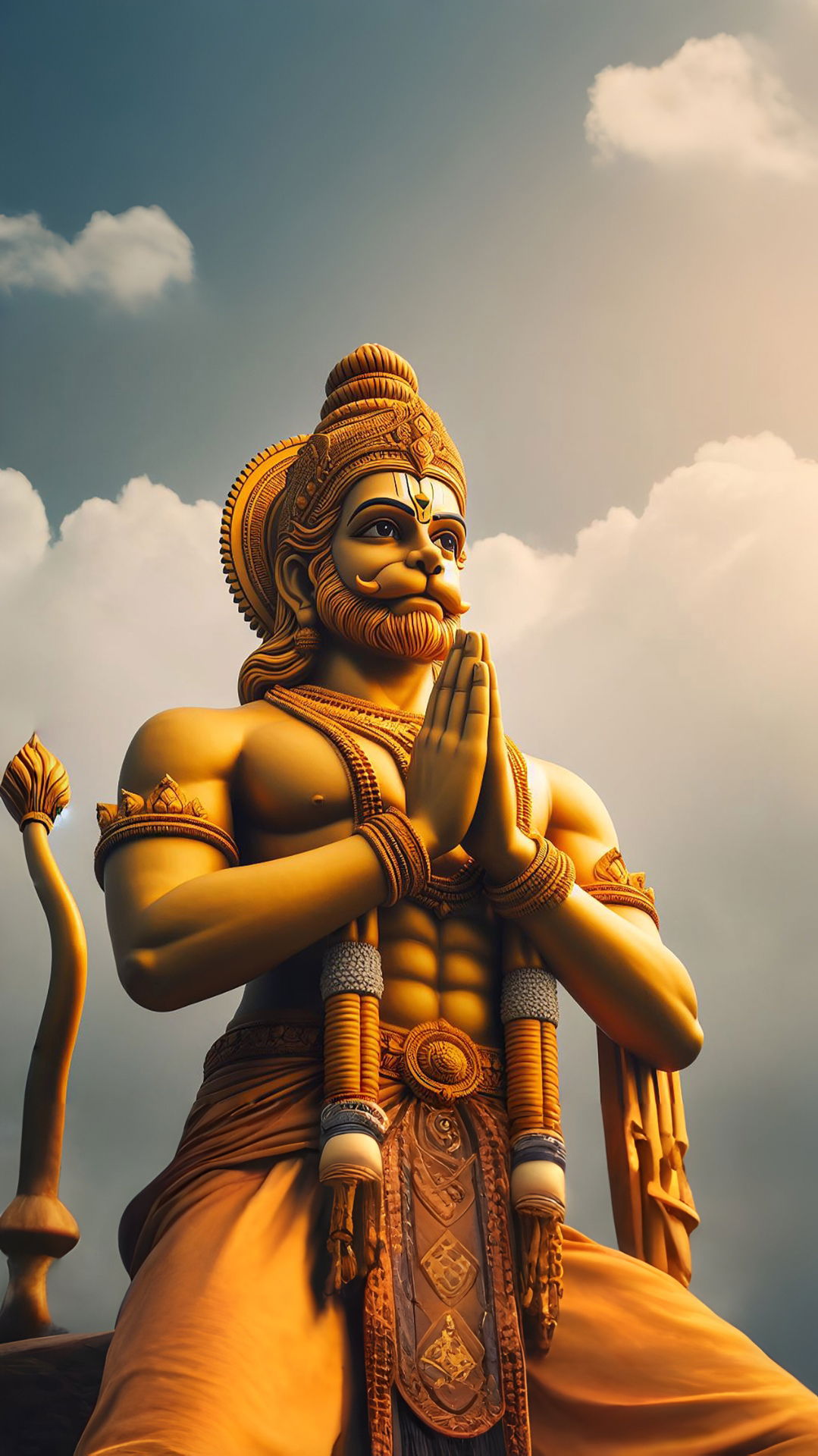 Hanuman in prayer, golden statue