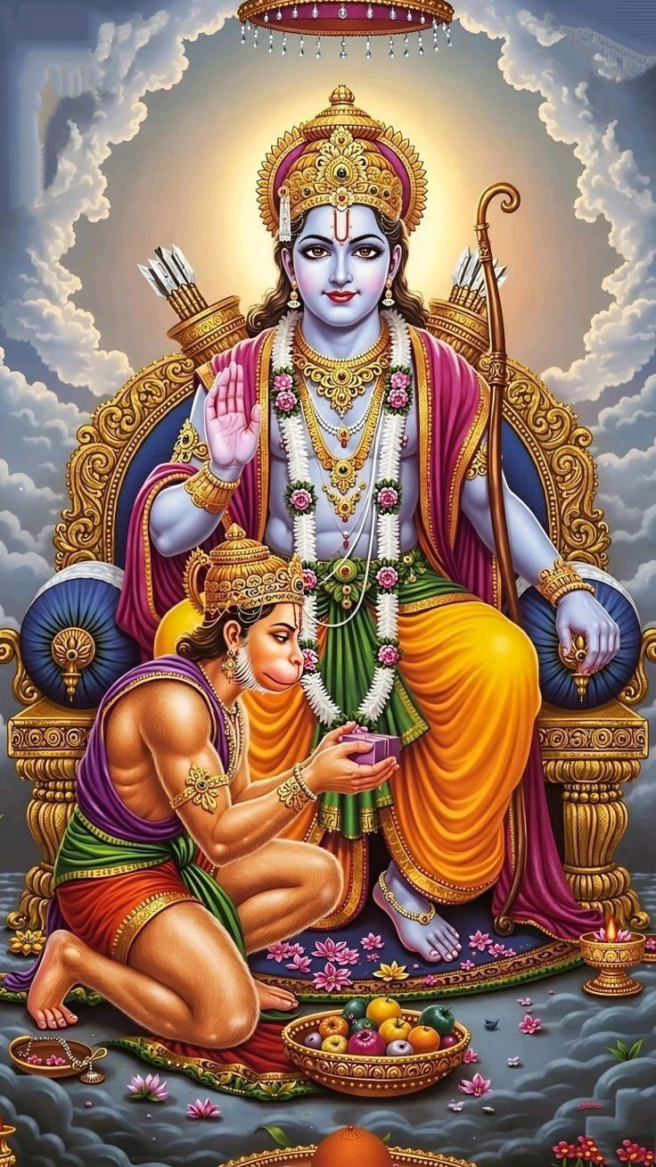 Hanuman offering devotion to Lord Ram