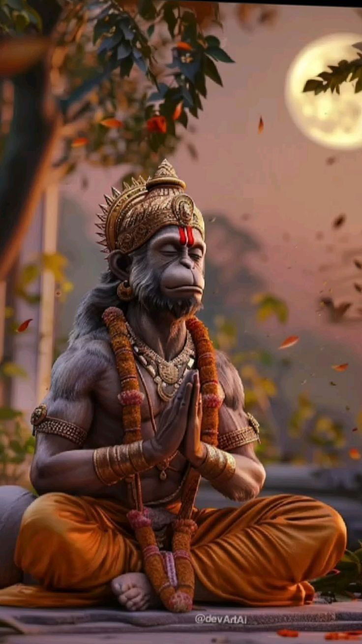 Hanuman in prayerful meditation pose