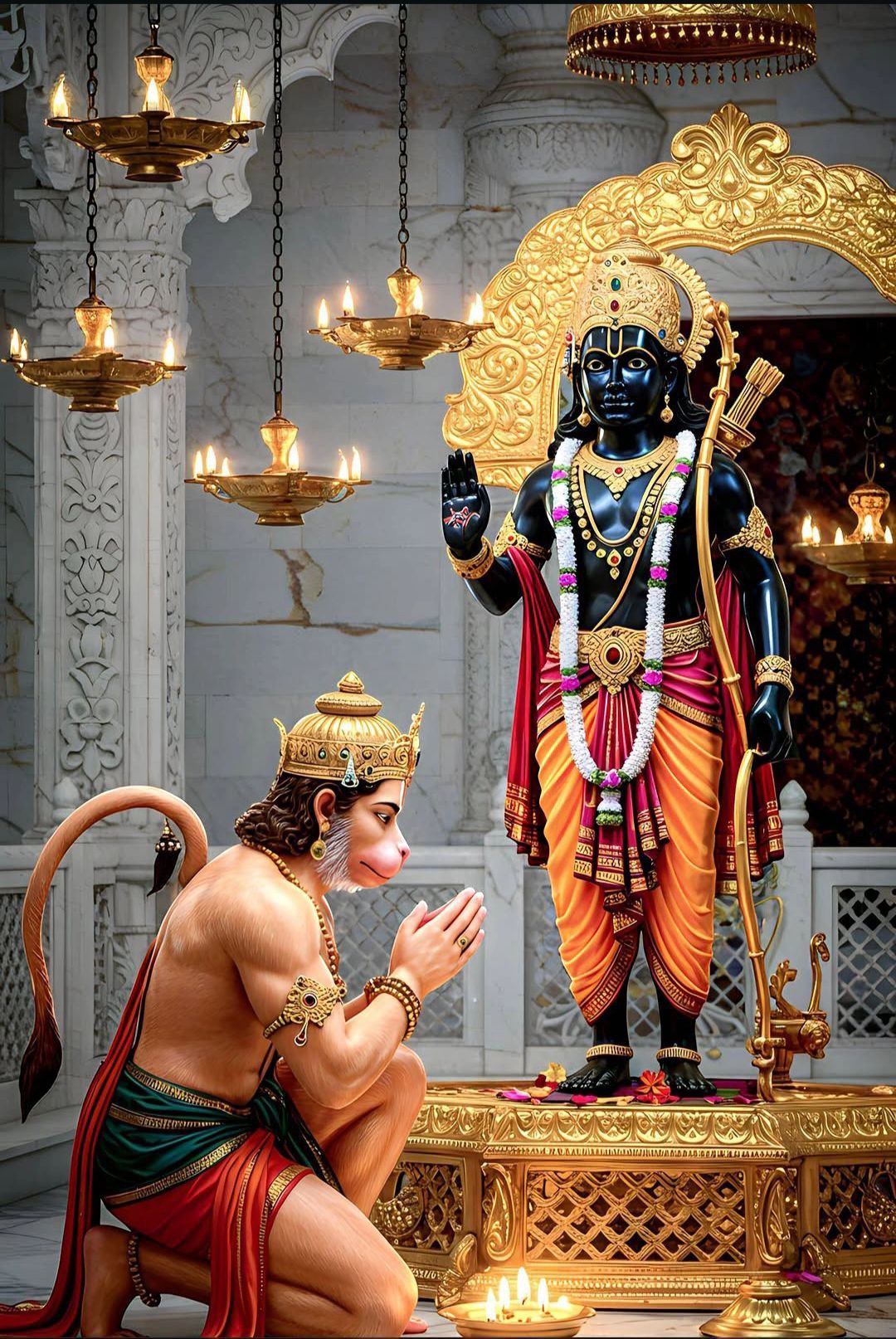 Hanuman prays to Lord Ram in temple