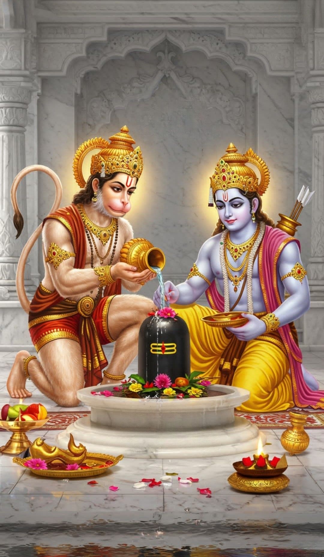 Hanuman and Ram worship Shiva Lingam