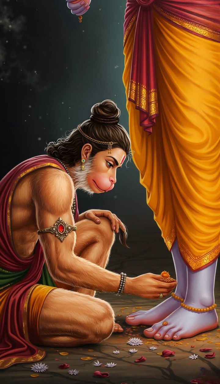 Hanuman offers devotion to Lord Rama