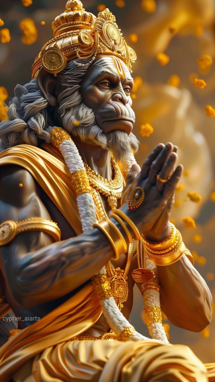 Hanuman in prayerful pose, devotional art