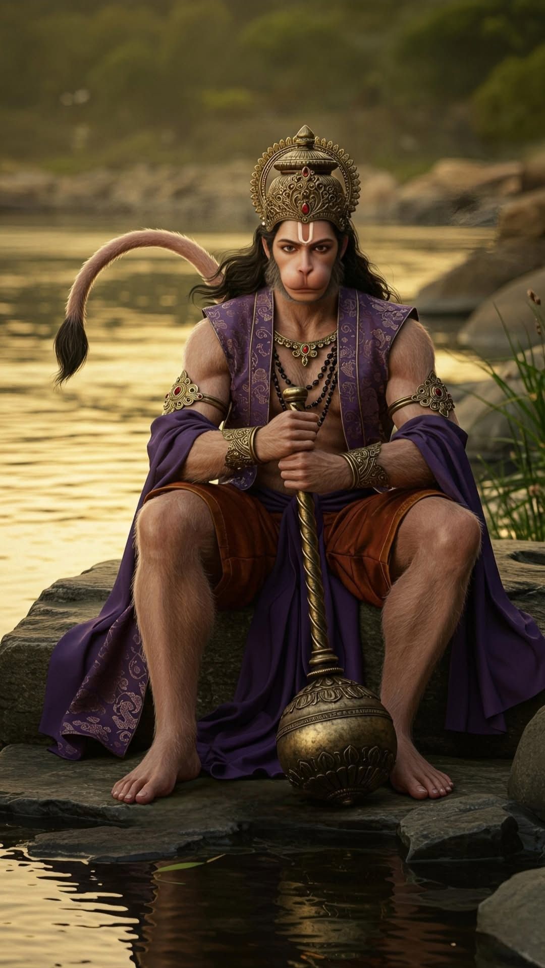 Hanuman sits in peaceful contemplation.