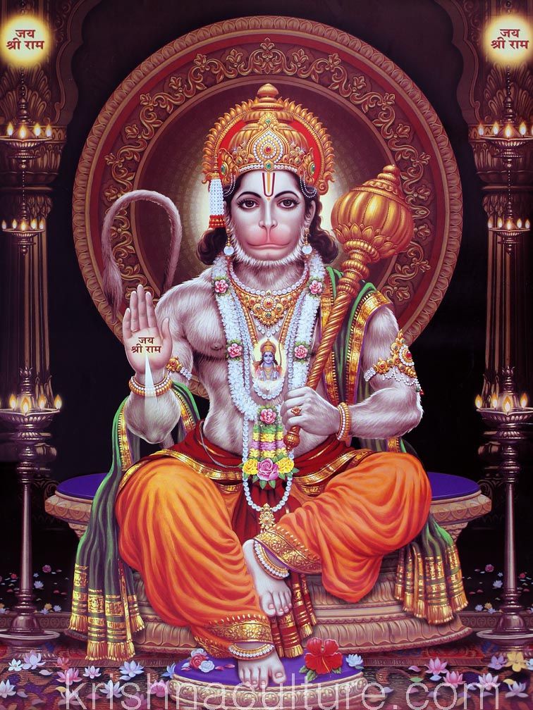 Hanuman sitting on a throne, divine