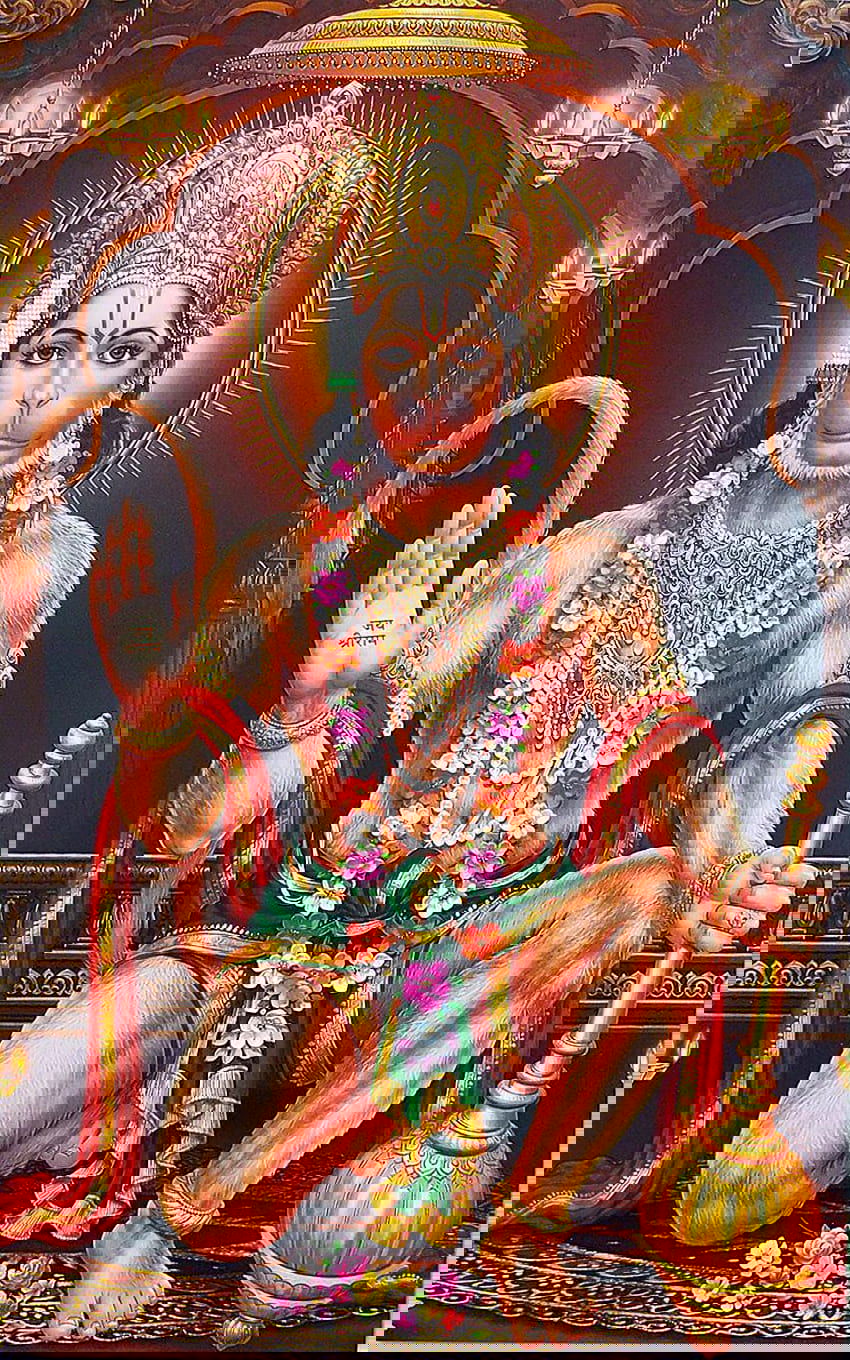 Hanuman seated in divine splendor.