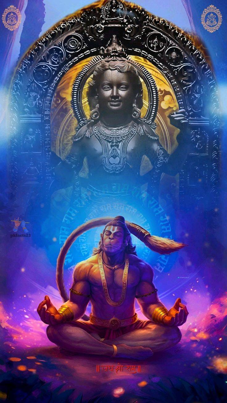 Hanuman meditating within a sacred circle