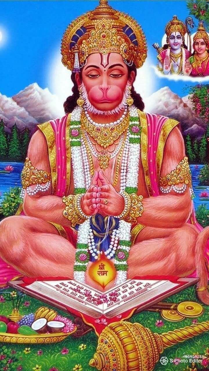 Hanuman in meditative pose with divine offering
