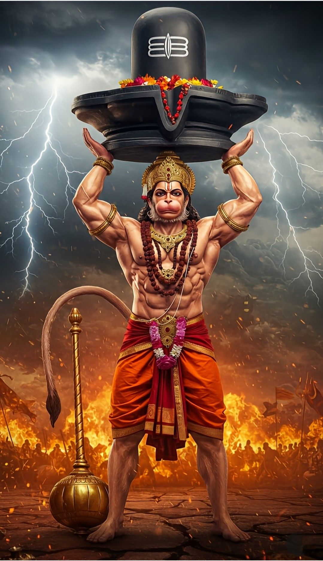 Hanuman offering Shiva Lingam devotional image