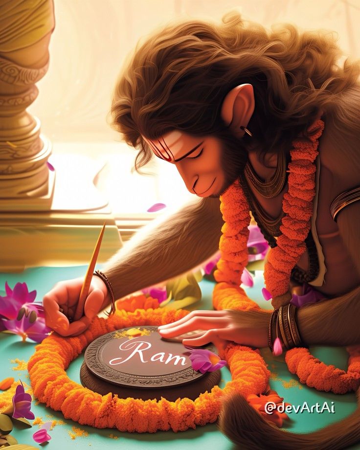 Hanuman writing the name of Ram