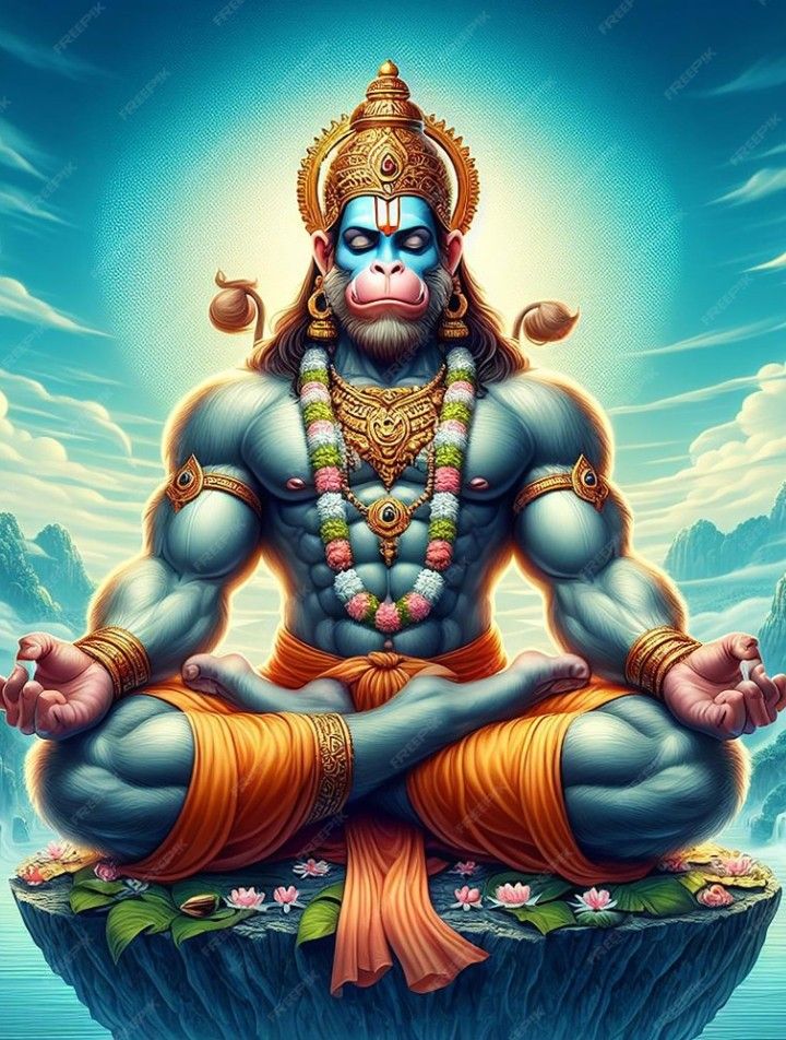 Hanuman meditating in a peaceful setting