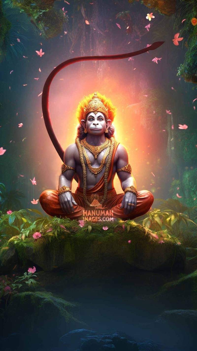 Hanumanji seated in a forest setting