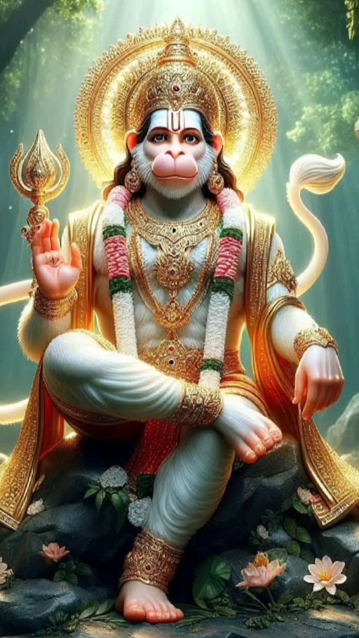 Hanuman seated in peaceful meditation