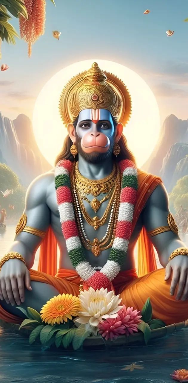 Hanuman in peaceful meditative pose.