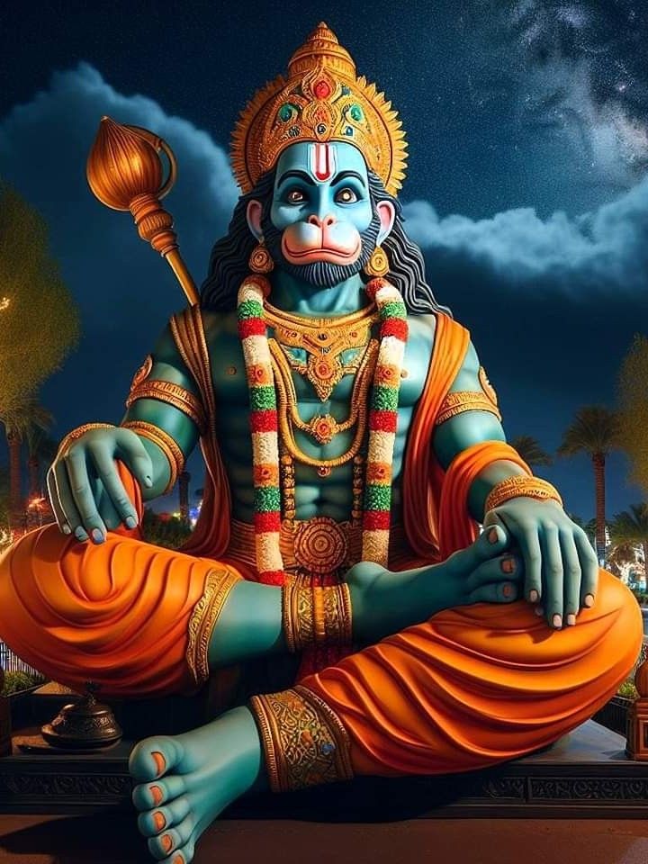 Hanuman sitting in peaceful contemplation