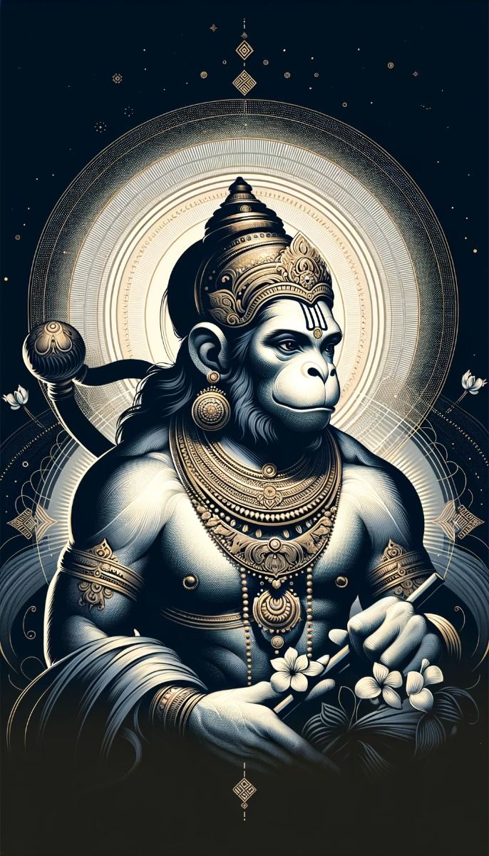 Hanuman portrait with mace, divine artwork
