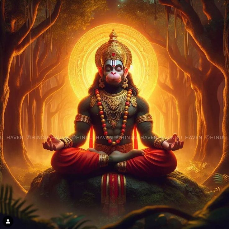 Hanuman meditating in lotus position.