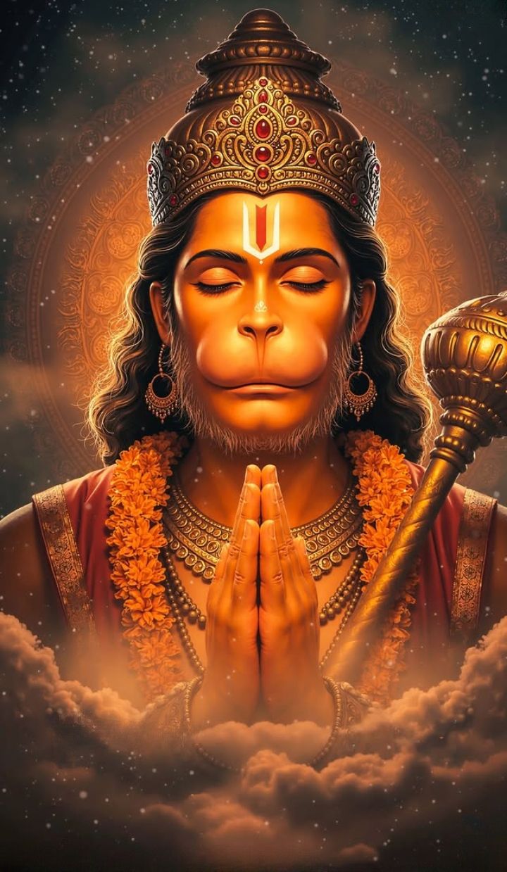 Hanuman in prayer, serene devotional portrait