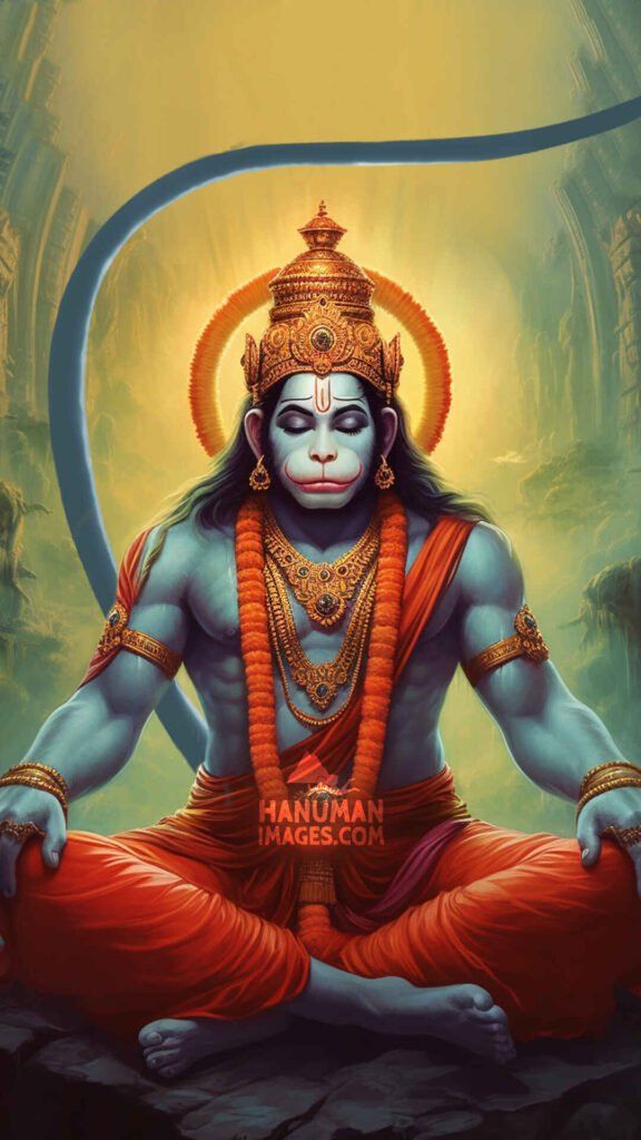 Hanuman in peaceful meditative pose.