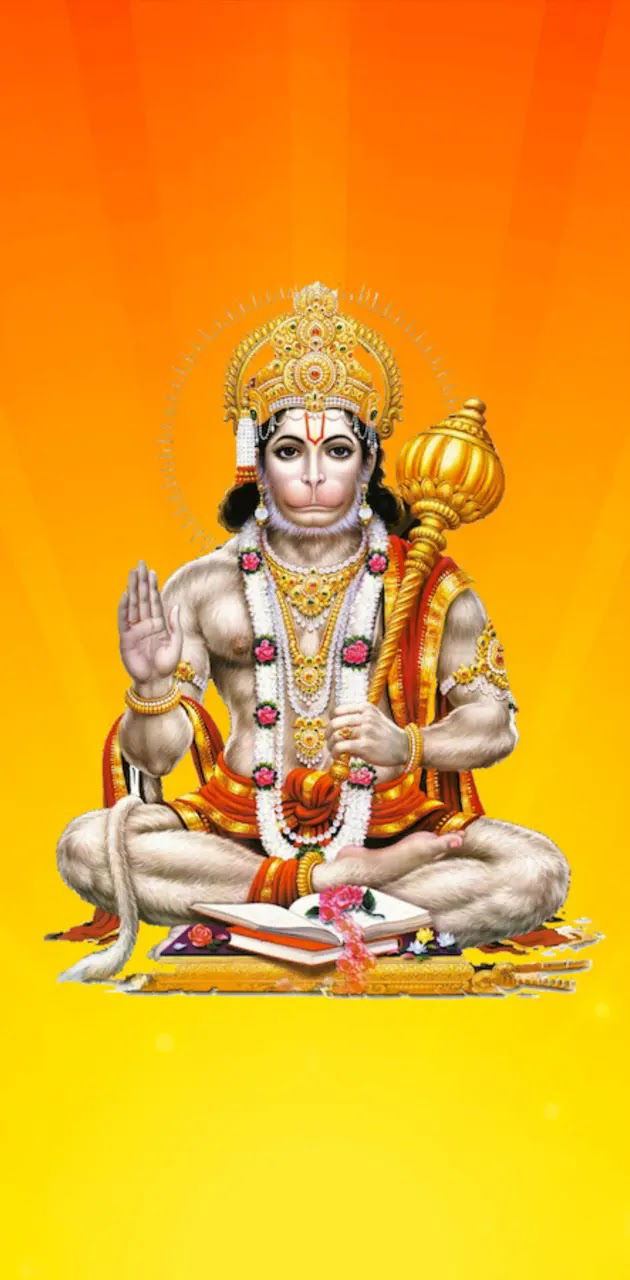 Hanuman sitting with mace in hand