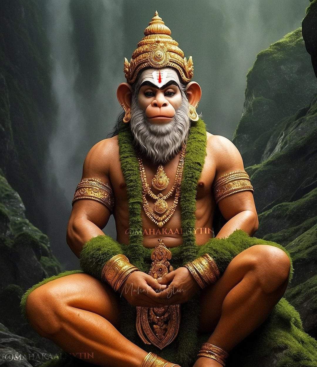 Hanuman seated in meditative pose.