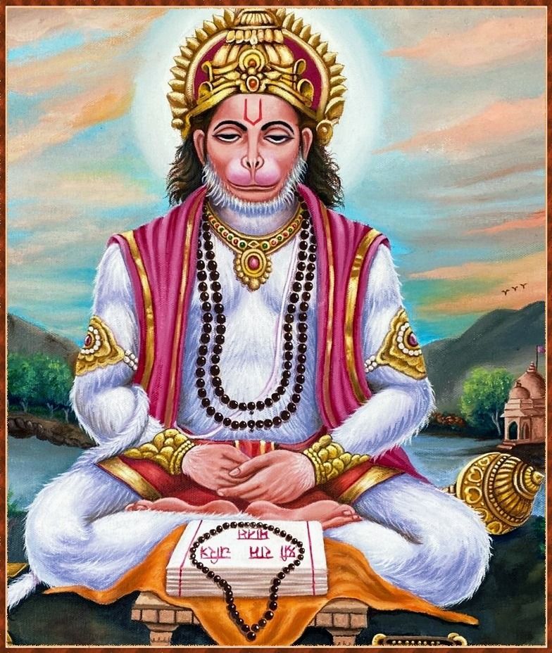 Serene Hanuman seated with sacred book