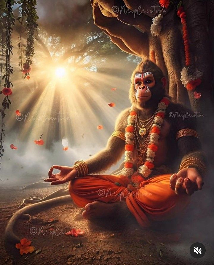 Hanuman meditating in serene sunlight