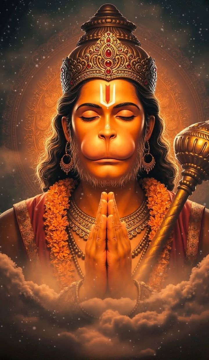 Hanuman in peaceful prayer and devotion