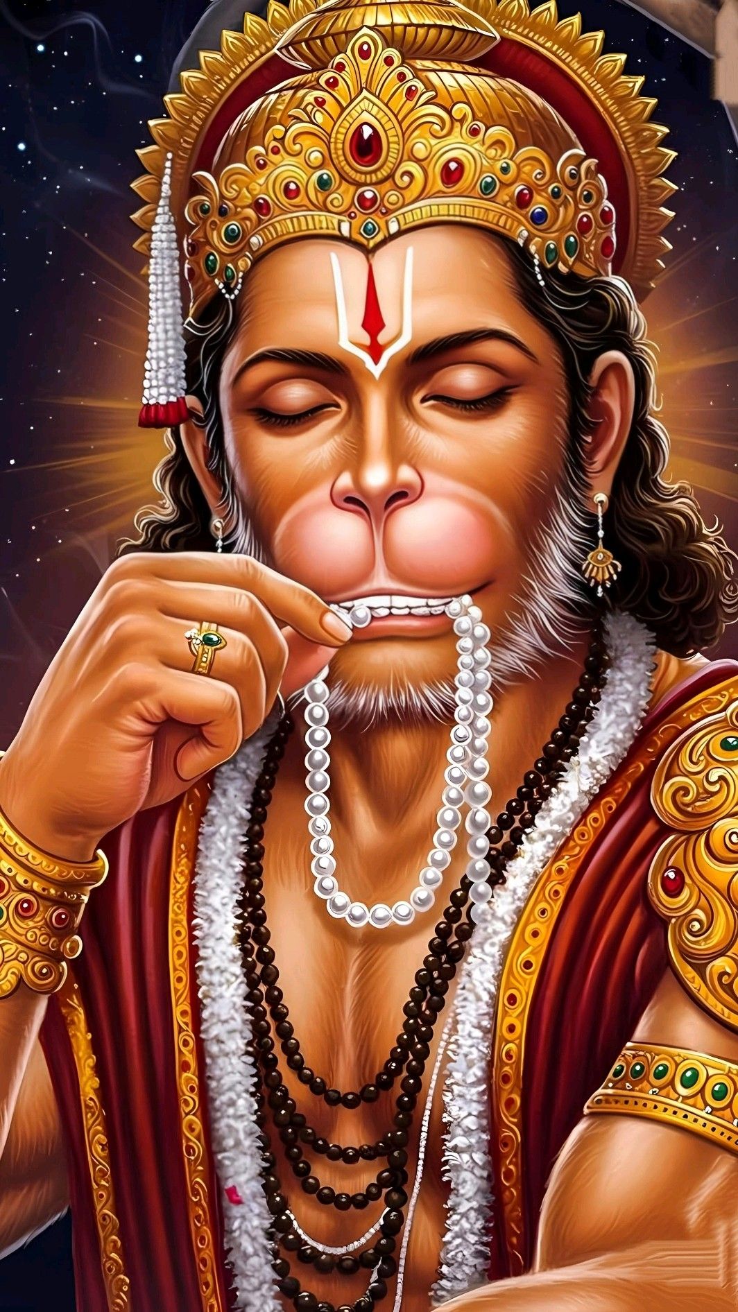 Serene Hanuman with prayer beads portrait.
