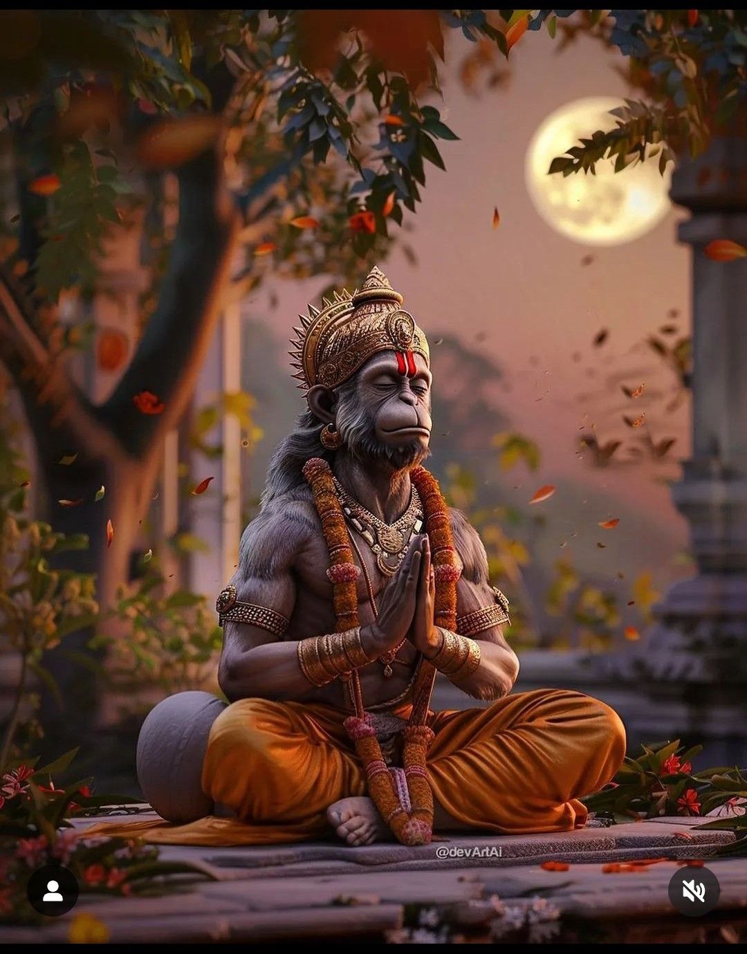 Hanuman in prayer, peaceful divine image.