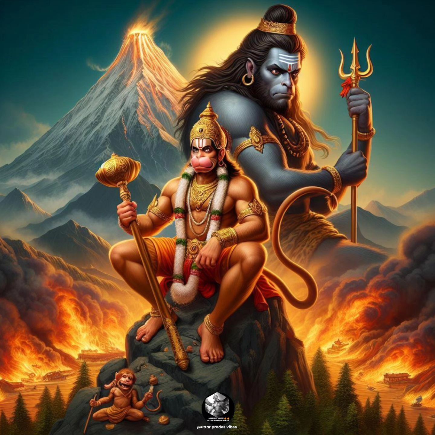 Hanuman and Shiva devotional artwork