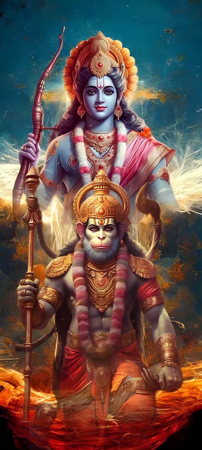 Hanuman stands with Lord Ram.