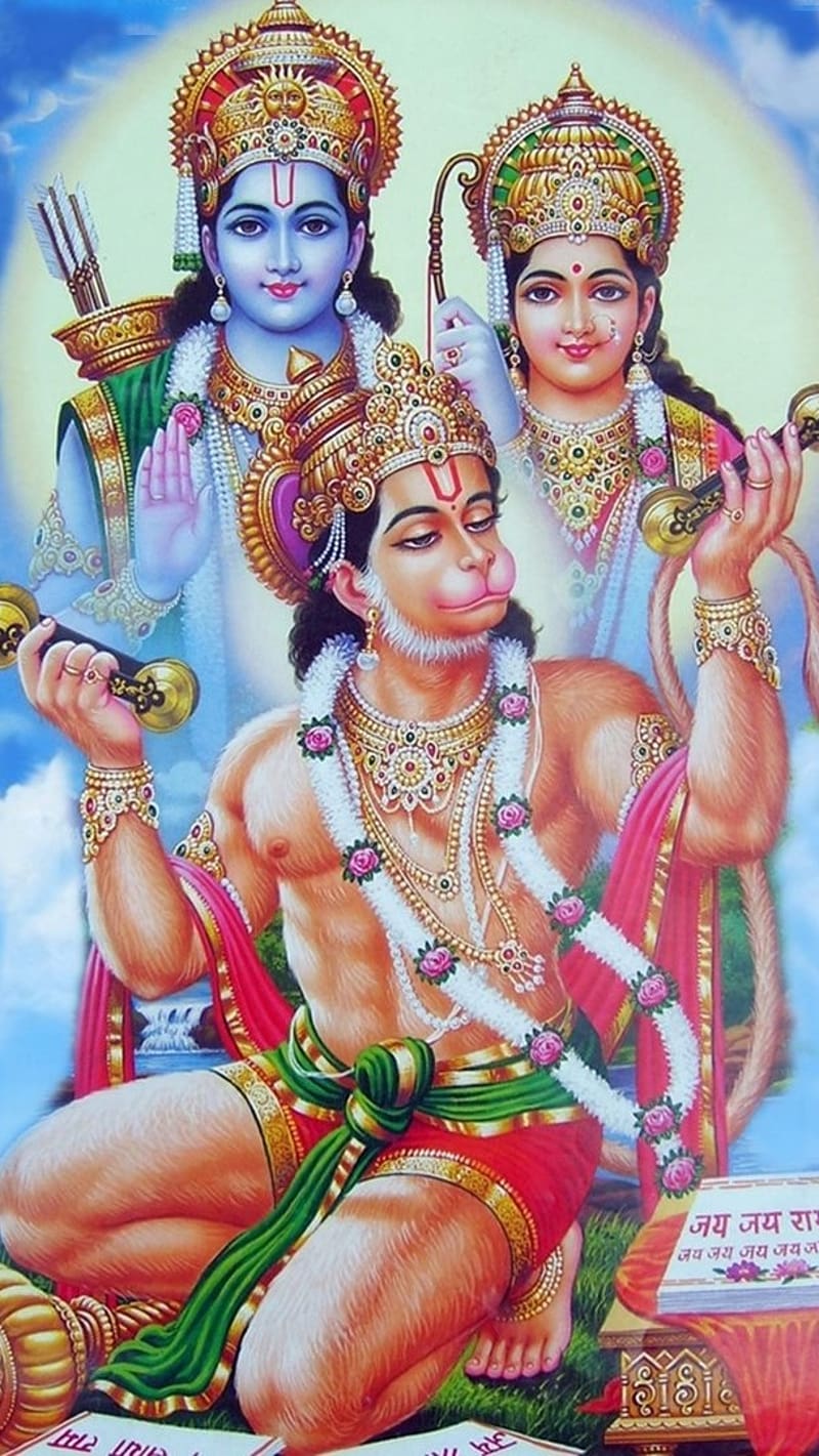 Hanuman serves Lord Ram and Sita.