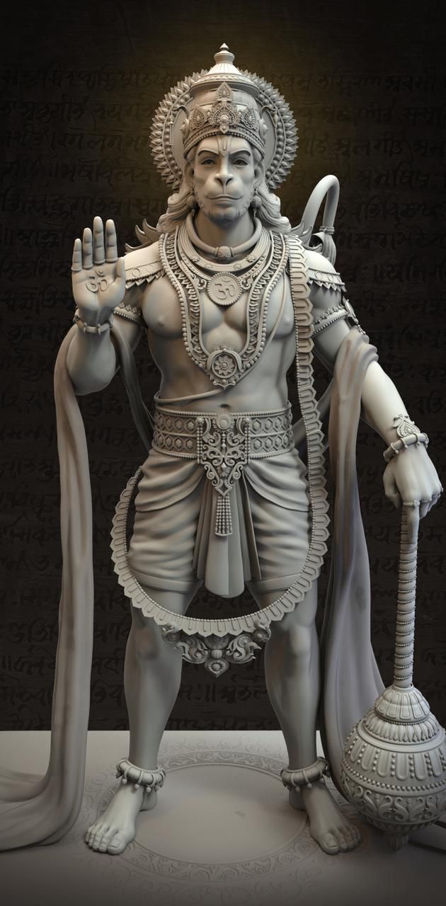 Powerful Hanuman statue with mace.