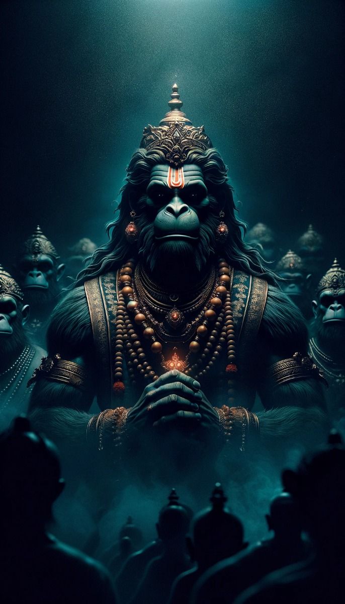 Powerful Hanuman portrait with devotees.