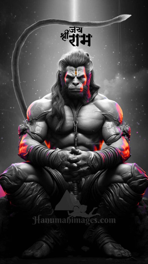 Meditating Hanuman, powerful monkey god portrait.